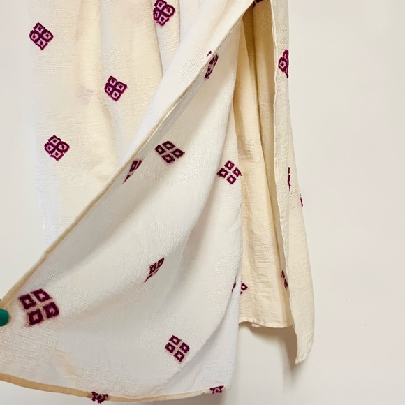 Zara Rustic Dress Womens Large Embroidered Midi Cottagecore Ivory Purple Boho - Picture 11 of 15